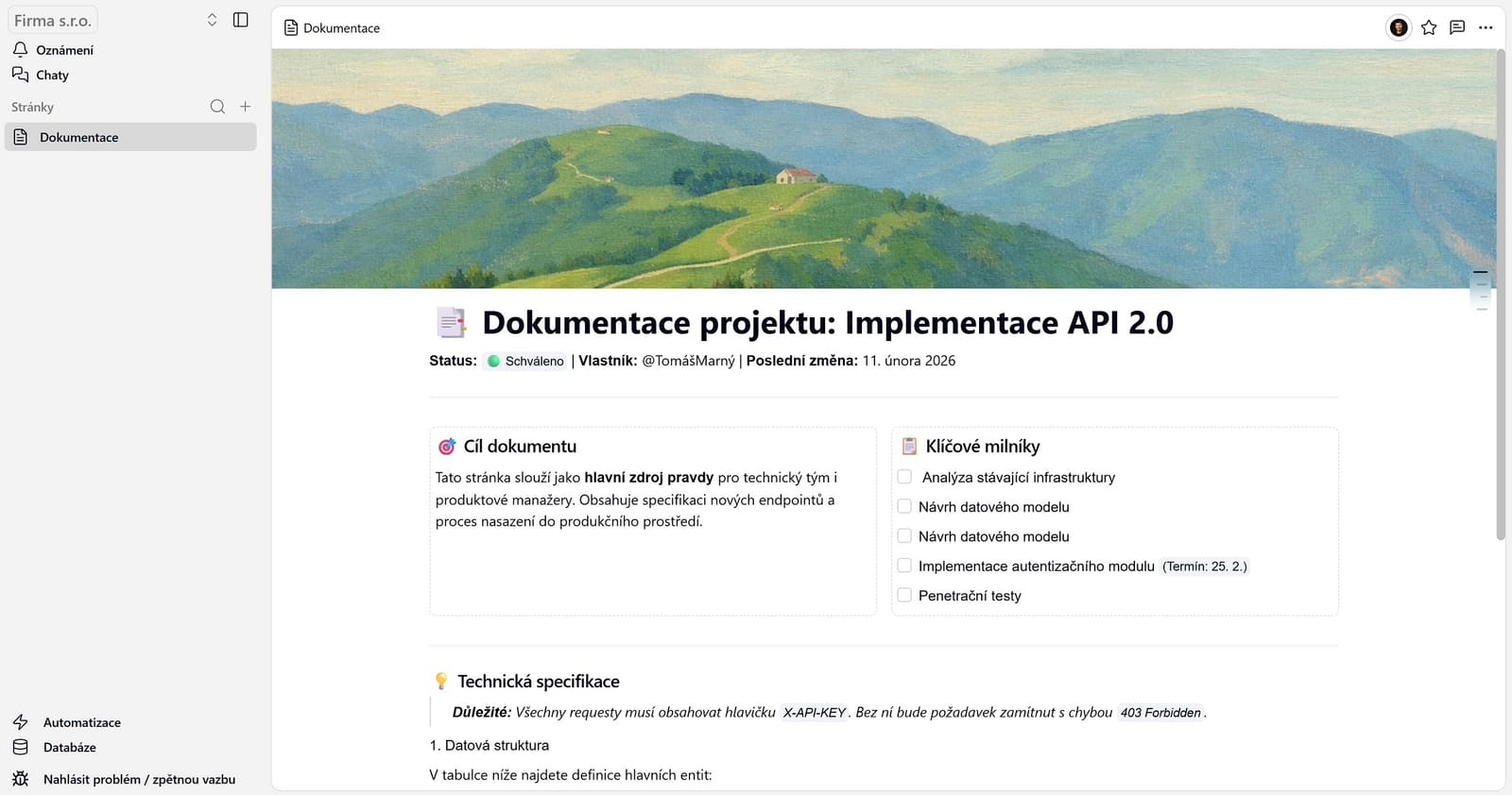 Ukázka přehledného pracovního dashboardu v aplikaci